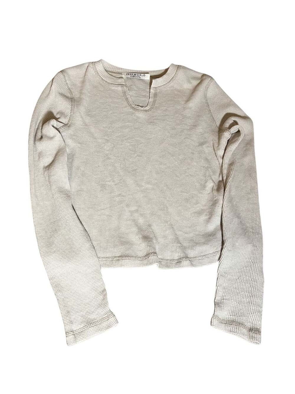 FREEWORLD Women's Long Sleeve Waffle Knit Crop Top,  Notch Neck